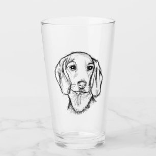 dachshund hand drawn sketch black white puppy dog glass