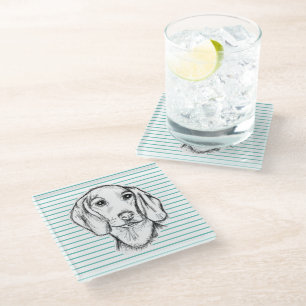 dachshund hand drawn sketch black white puppy dog  glass coaster