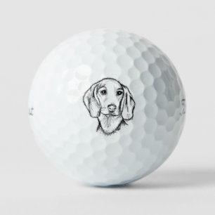 dachshund hand drawn sketch black white puppy dog golf balls