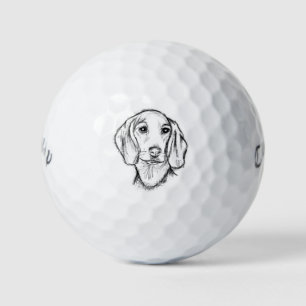 dachshund hand drawn sketch black white puppy dog  golf balls
