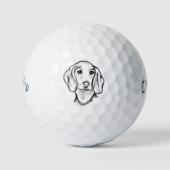 dachshund hand drawn sketch black white puppy dog  golf balls (Front)
