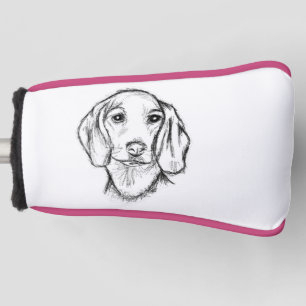 dachshund hand drawn sketch black white puppy dog golf head cover