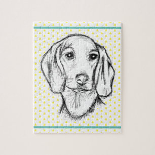 dachshund hand drawn sketch black white puppy dog jigsaw puzzle