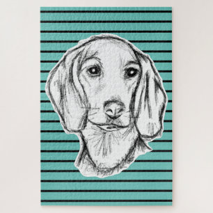 dachshund hand drawn sketch black white puppy dog  jigsaw puzzle