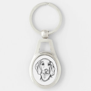 dachshund hand drawn sketch black white puppy dog  key ring