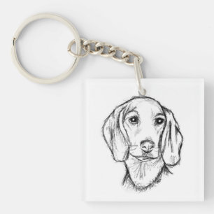 dachshund hand drawn sketch black white puppy dog key ring