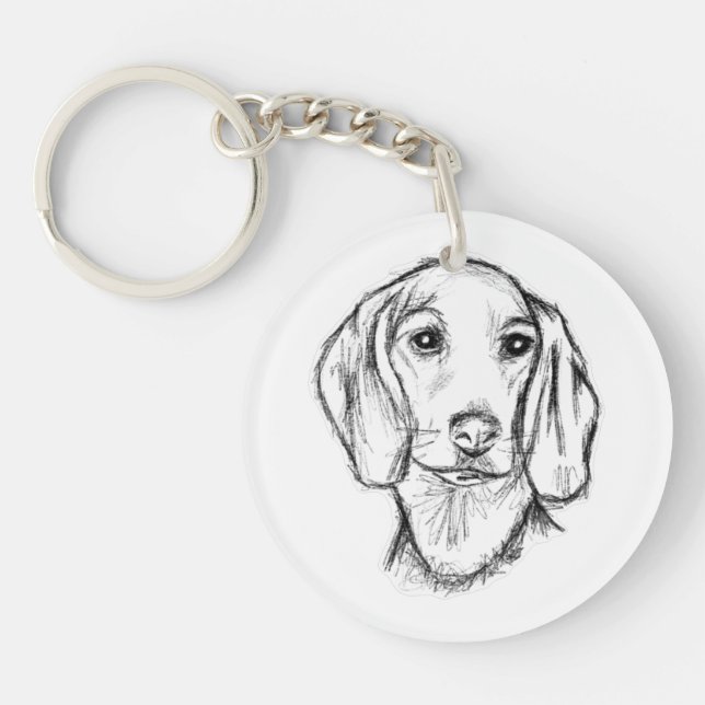 dachshund hand drawn sketch black white puppy dog  key ring (Front)