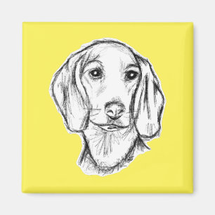 dachshund hand drawn sketch black white puppy dog magnet