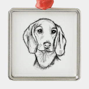 dachshund hand drawn sketch black white puppy dog metal tree decoration