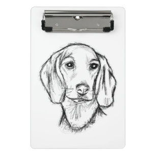 dachshund hand drawn sketch black white puppy dog mini clipboard