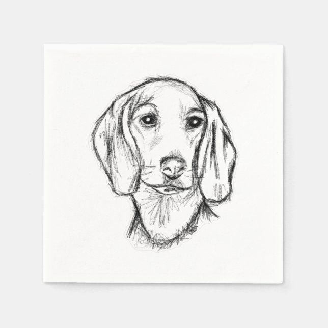 dachshund hand drawn sketch black white puppy dog  napkin (Front)
