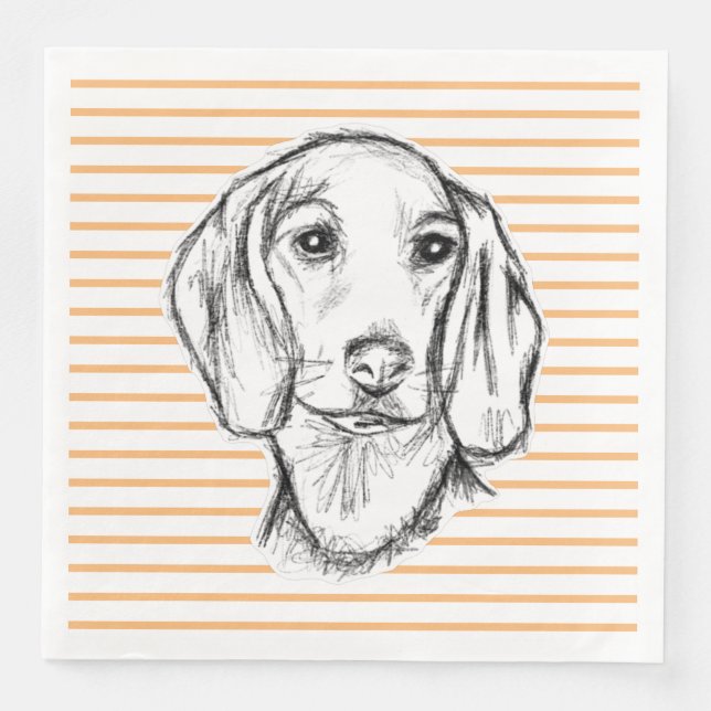 dachshund hand drawn sketch black white puppy dog  napkin (Front)