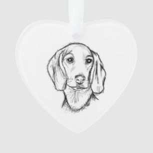 dachshund hand drawn sketch black white puppy dog ornament
