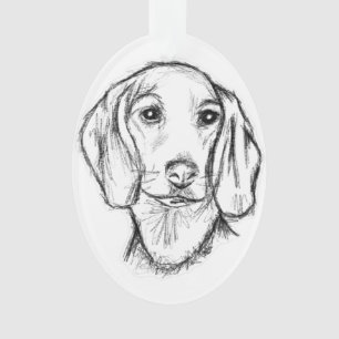 dachshund hand drawn sketch black white puppy dog  ornament