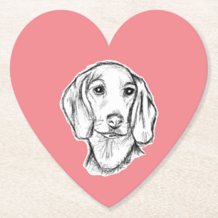 dachshund hand drawn sketch black white puppy dog  paper coaster