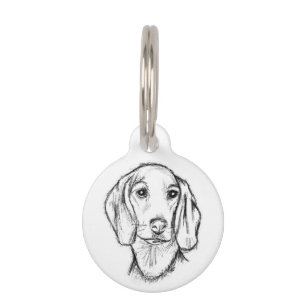 dachshund hand drawn sketch black white puppy dog  pet tag