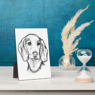 dachshund hand drawn sketch black white puppy dog plaque