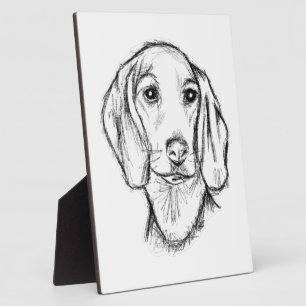 dachshund hand drawn sketch black white puppy dog plaque