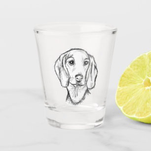dachshund hand drawn sketch black white puppy dog shot glass