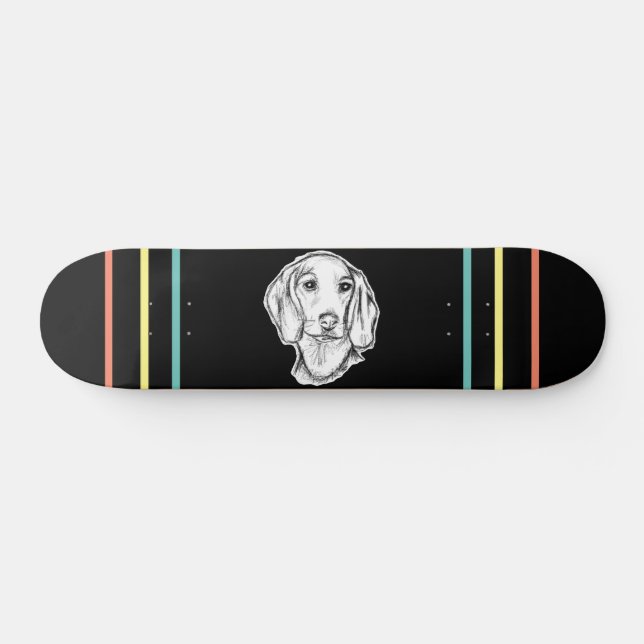 dachshund hand drawn sketch black white puppy dog  skateboard (Horz)