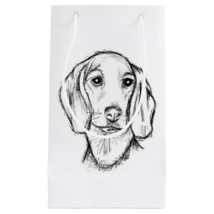dachshund hand drawn sketch black white puppy dog small gift bag