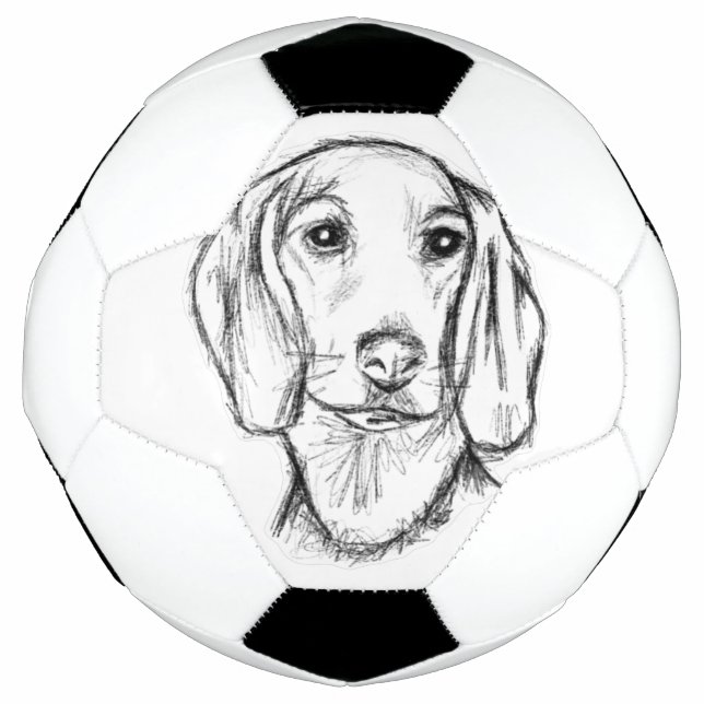 dachshund hand drawn sketch black white puppy dog  soccer ball (Front)