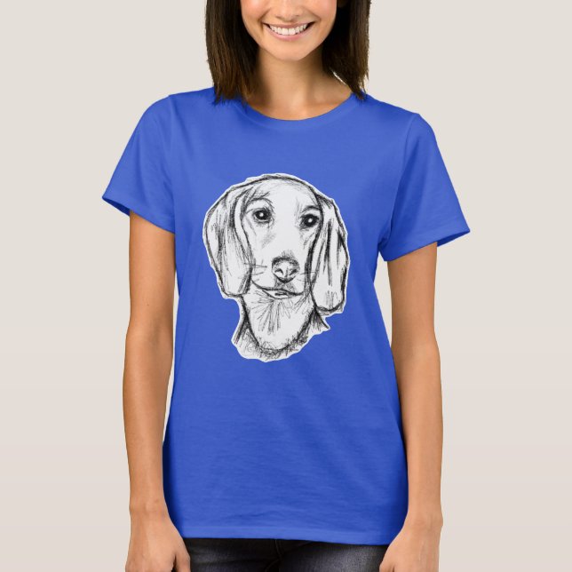 dachshund hand drawn sketch black white puppy dog  T-Shirt (Front)
