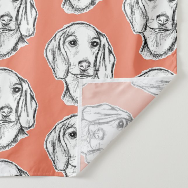 dachshund hand drawn sketch black white puppy dog  tapestry (Detail)