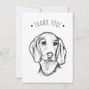 dachshund hand drawn sketch black white puppy dog thank you card