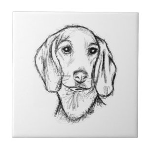 dachshund hand drawn sketch black white puppy dog  tile