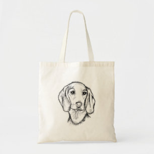 dachshund hand drawn sketch black white puppy dog  tote bag