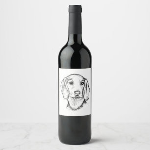 dachshund hand drawn sketch black white puppy dog wine label