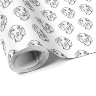 dachshund hand drawn sketch black white puppy dog wrapping paper