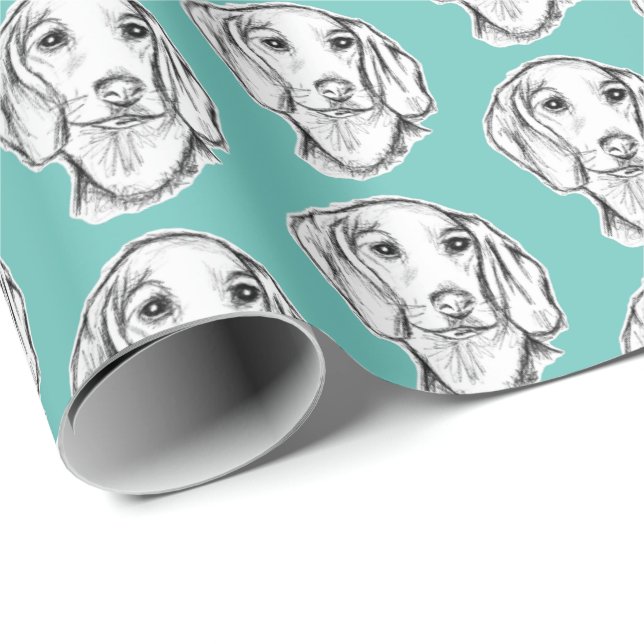 dachshund hand drawn sketch black white puppy dog  wrapping paper (Roll Corner)