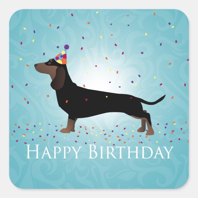 Dachshund Happy Birthday Design Square Sticker (Front)