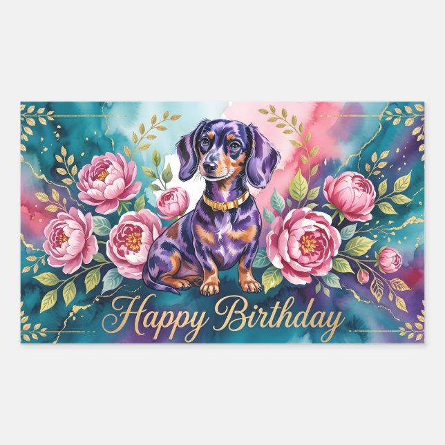 Dachshund Happy Birthday Illustration Rectangular Sticker (Front)
