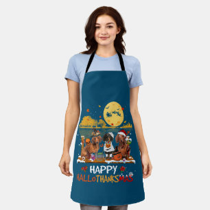 Dachshund Happy Hallothanksmas Halloween Thanksgiv Apron