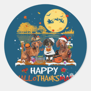 Dachshund Happy Hallothanksmas Halloween Thanksgiv Classic Round Sticker