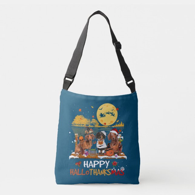 Dachshund Happy Hallothanksmas Halloween Thanksgiv Crossbody Bag (Front)