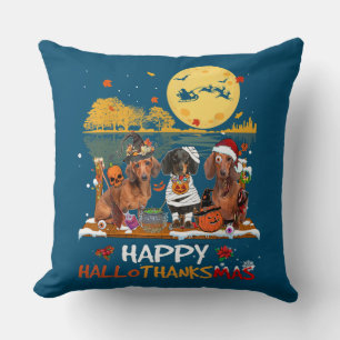 Dachshund Happy Hallothanksmas Halloween Thanksgiv Cushion