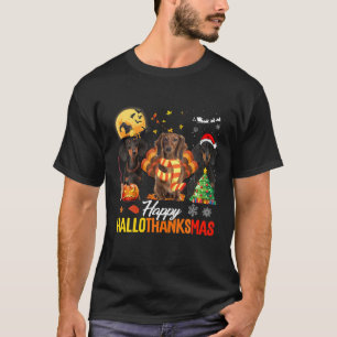 Dachshund Happy Hallothanksmas Halloween Thanksgiv T-Shirt