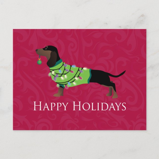 Dachshund Happy Holidays Design Holiday Postcard (Front)