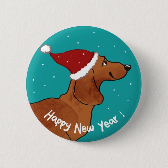 Dachshund Happy New year dog 6 Cm Round Badge (Front)