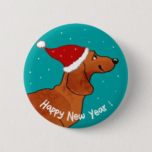 Dachshund Happy New year dog 6 Cm Round Badge