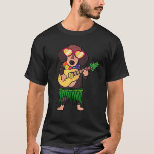 Dachshund Hawaiian Costume Playing Ukulele Summer T-Shirt