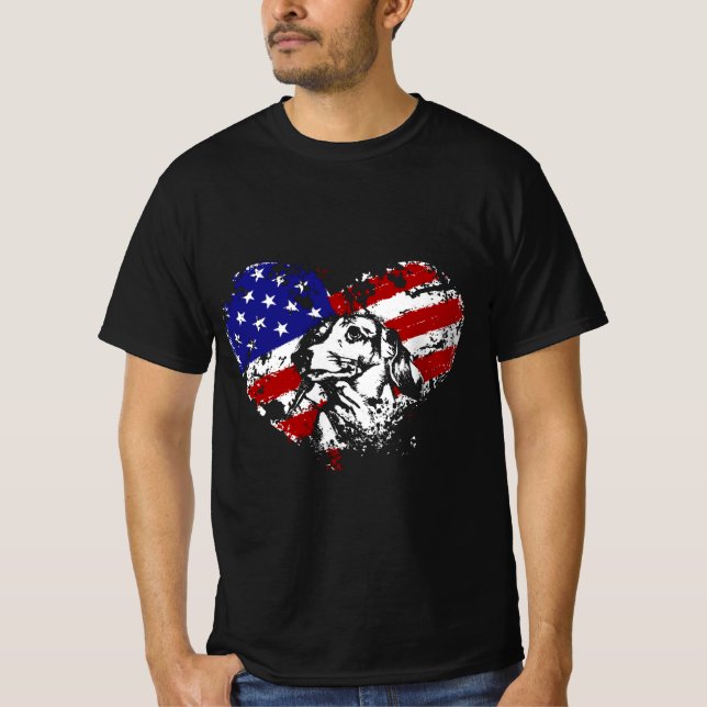 Dachshund Heart American Flag 4th Of July Dog Love T-Shirt (Front)