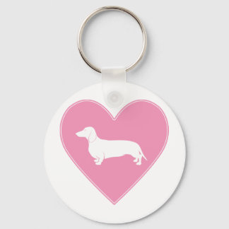 Dachshund Heart Classic Pink Key Ring