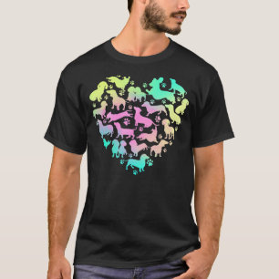 Dachshund Heart Colourful Doxie Sausage Dogs Valen T-Shirt