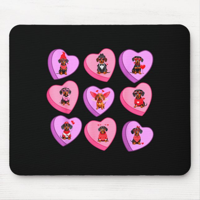Dachshund Hearts Candy Valentines Weiner Dog Pet L Mouse Pad (Front)