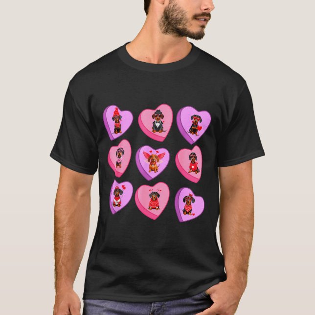 Dachshund Hearts Candy Valentines Weiner Dog Pet L T-Shirt (Front)